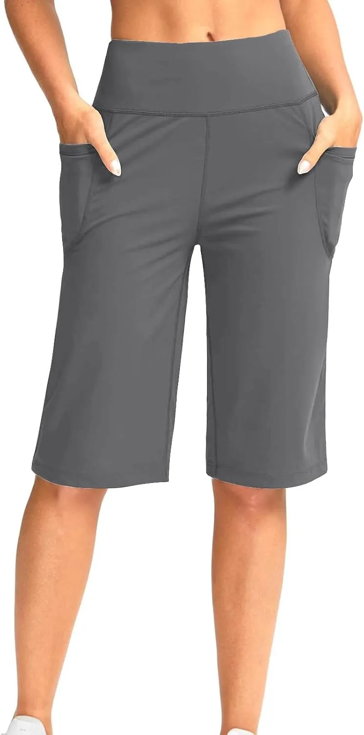 Women Elastic Waist Pocket Half Shorts Pants Casual Stretchy Stylish Yoga Trousers Breathable Shorts for Summer