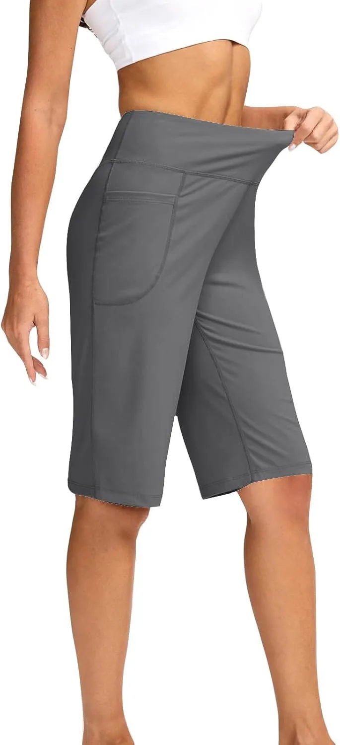 Women Elastic Waist Pocket Half Shorts Pants Casual Stretchy Stylish Yoga Trousers Breathable Shorts for Summer