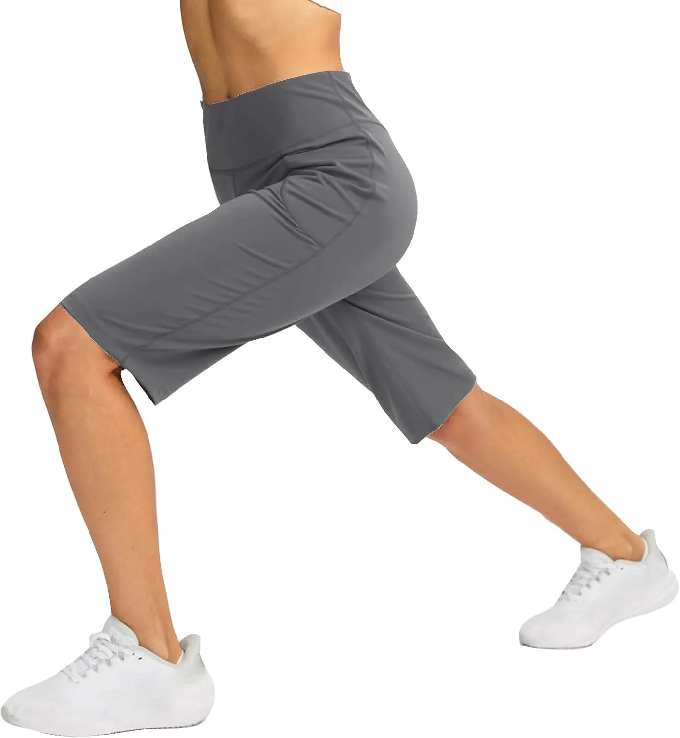 Women Elastic Waist Pocket Half Shorts Pants Casual Stretchy Stylish Yoga Trousers Breathable Shorts for Summer