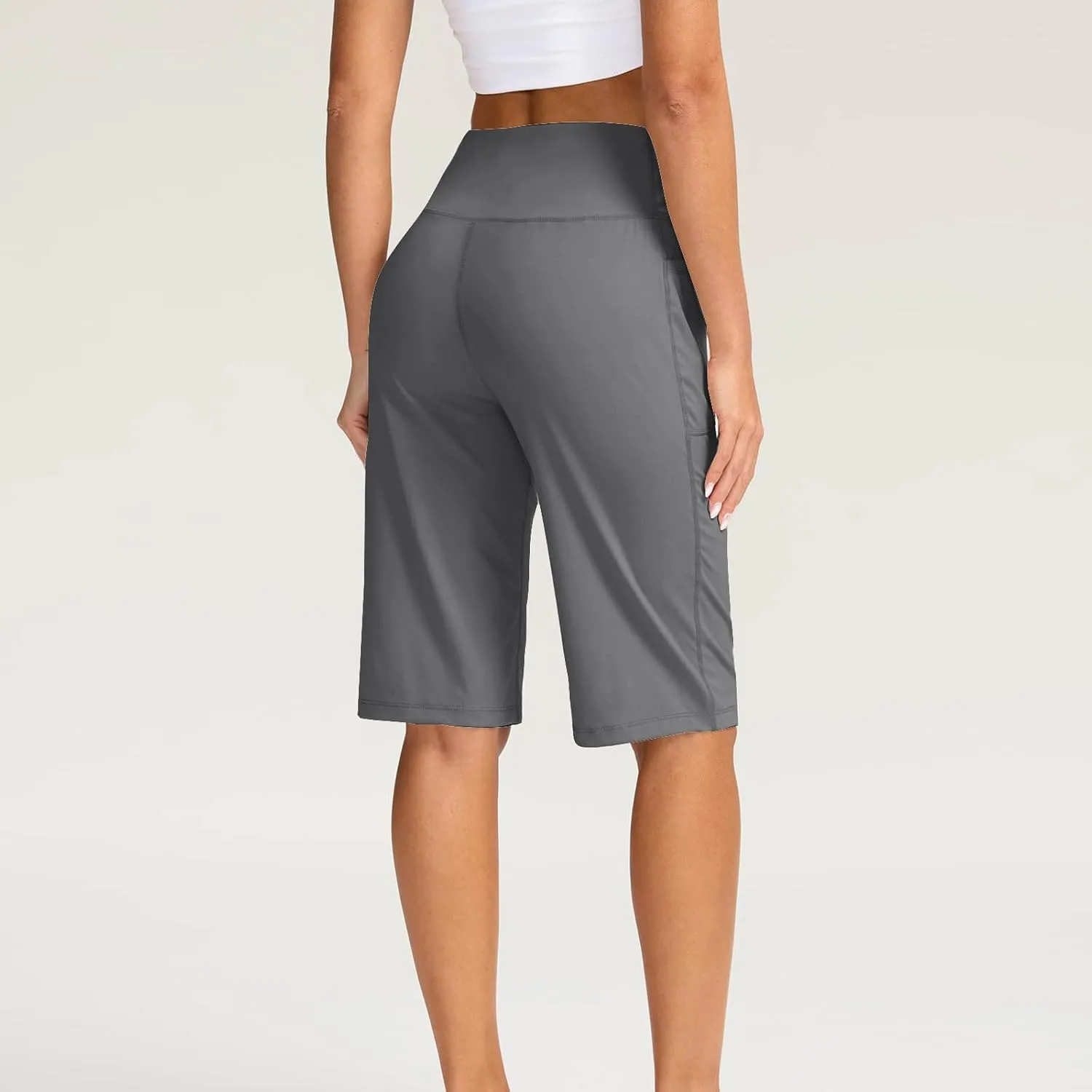 Women Elastic Waist Pocket Half Shorts Pants Casual Stretchy Stylish Yoga Trousers Breathable Shorts for Summer