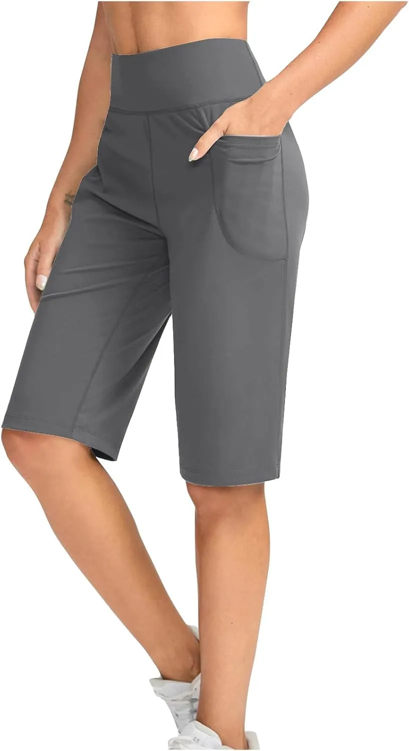 Women Elastic Waist Pocket Half Shorts Pants Casual Stretchy Stylish Yoga Trousers Breathable Shorts for Summer