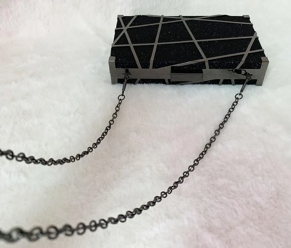 Women Geometric Evening Clutch Purse Glitter Metal Chain Crossbody Small Clutch Handbag With Chain for Cocktail Party