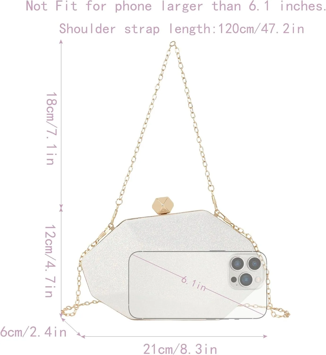 Women Geometric Evening Glittery Metallic Handbag Chain Wedding Clutch Purse