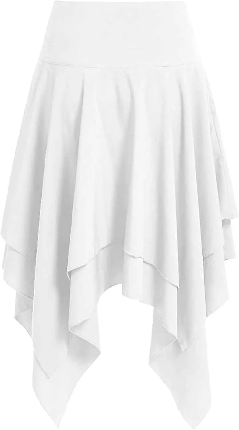 Women Gothic Skirt Lace-up Goth Mini Skirts Punk Layered Asymmetrical Midi Skirt High Waist A-line Skirt Y2k Clothes