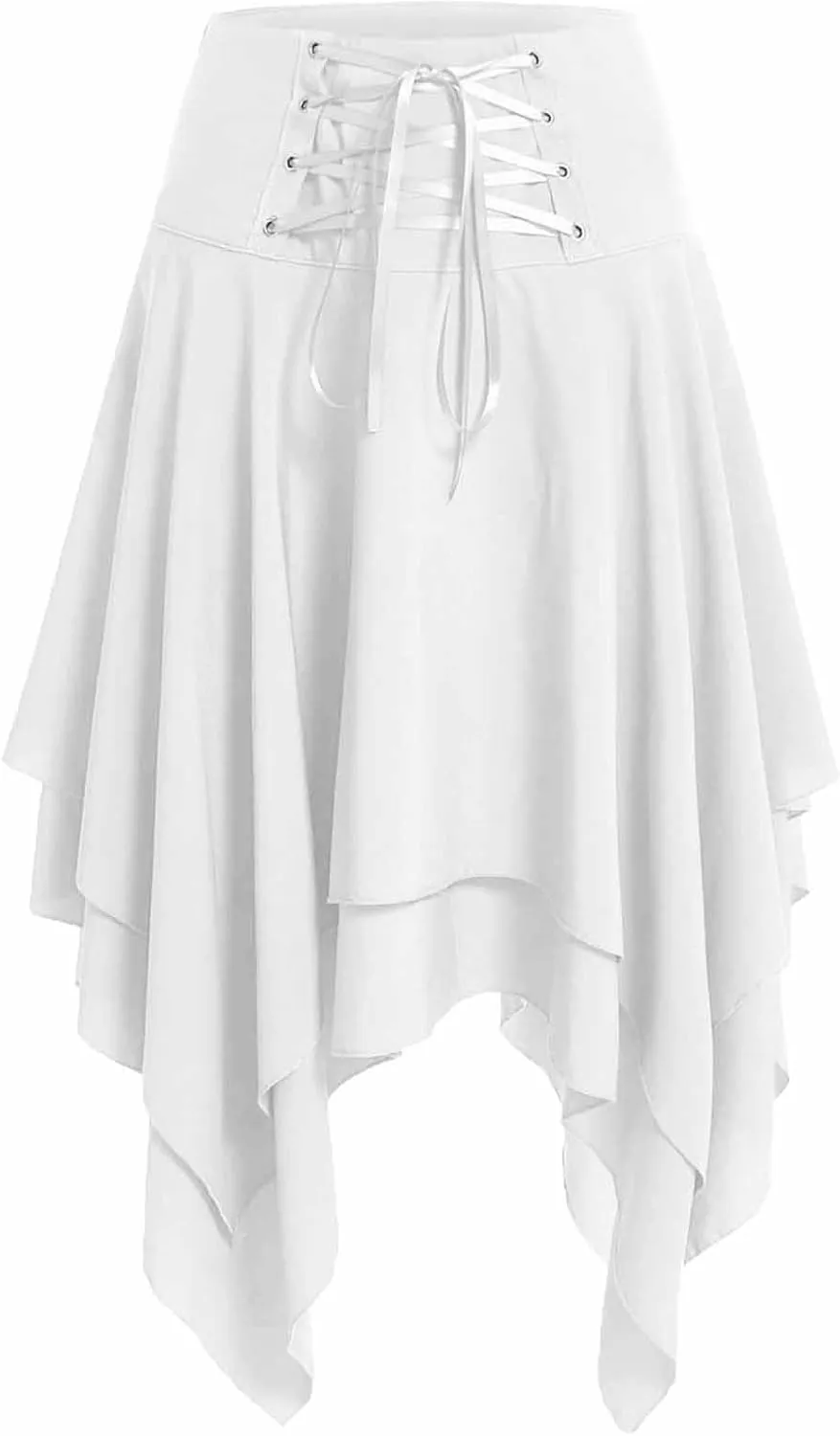 Women Gothic Skirt Lace-up Goth Mini Skirts Punk Layered Asymmetrical Midi Skirt High Waist A-line Skirt Y2k Clothes