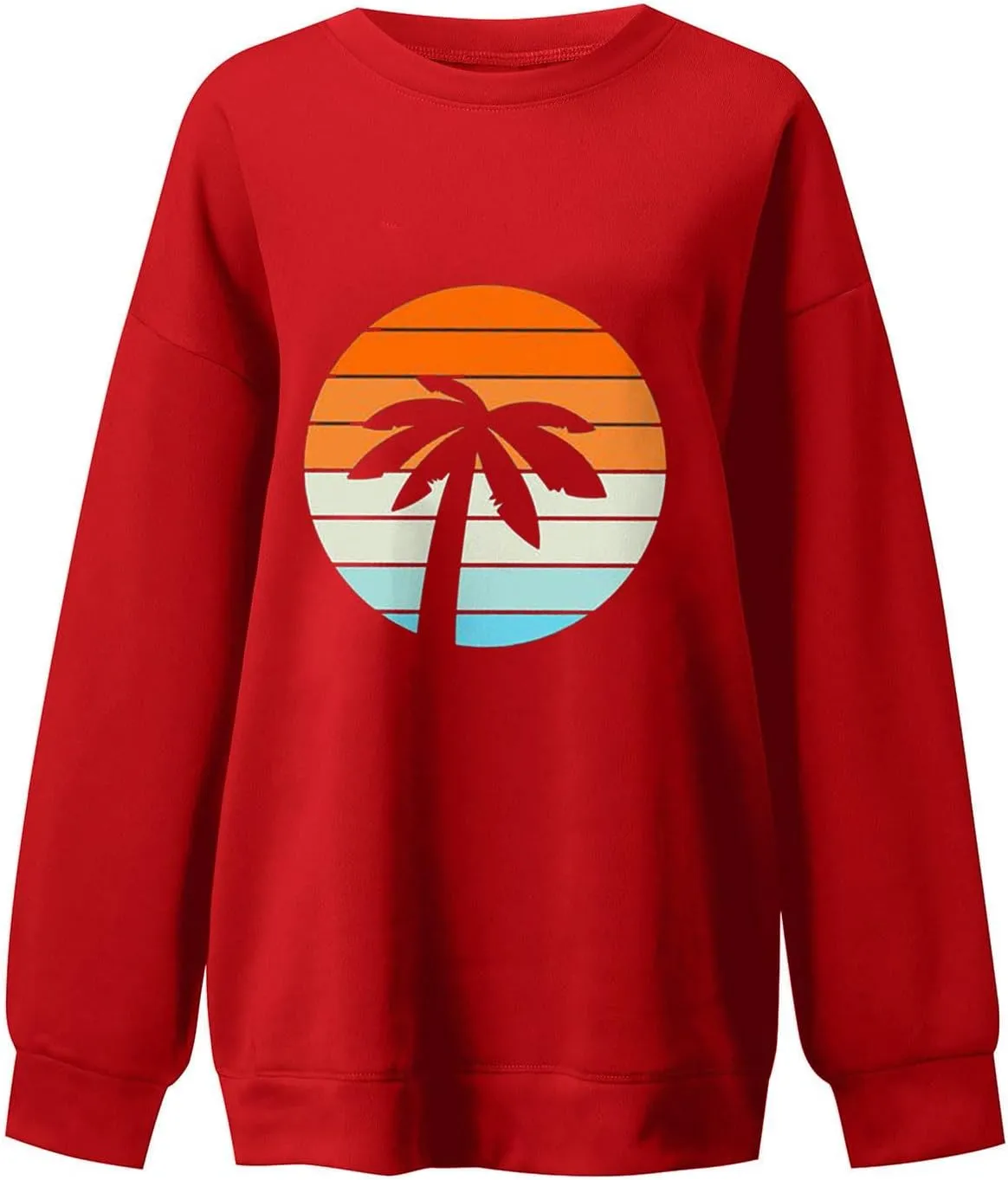 Women Oversized Tropical Palm Trees Graphic Sweatshirts Beach Vintage Style Fashion Long Sleeve Crewneck Pullovers