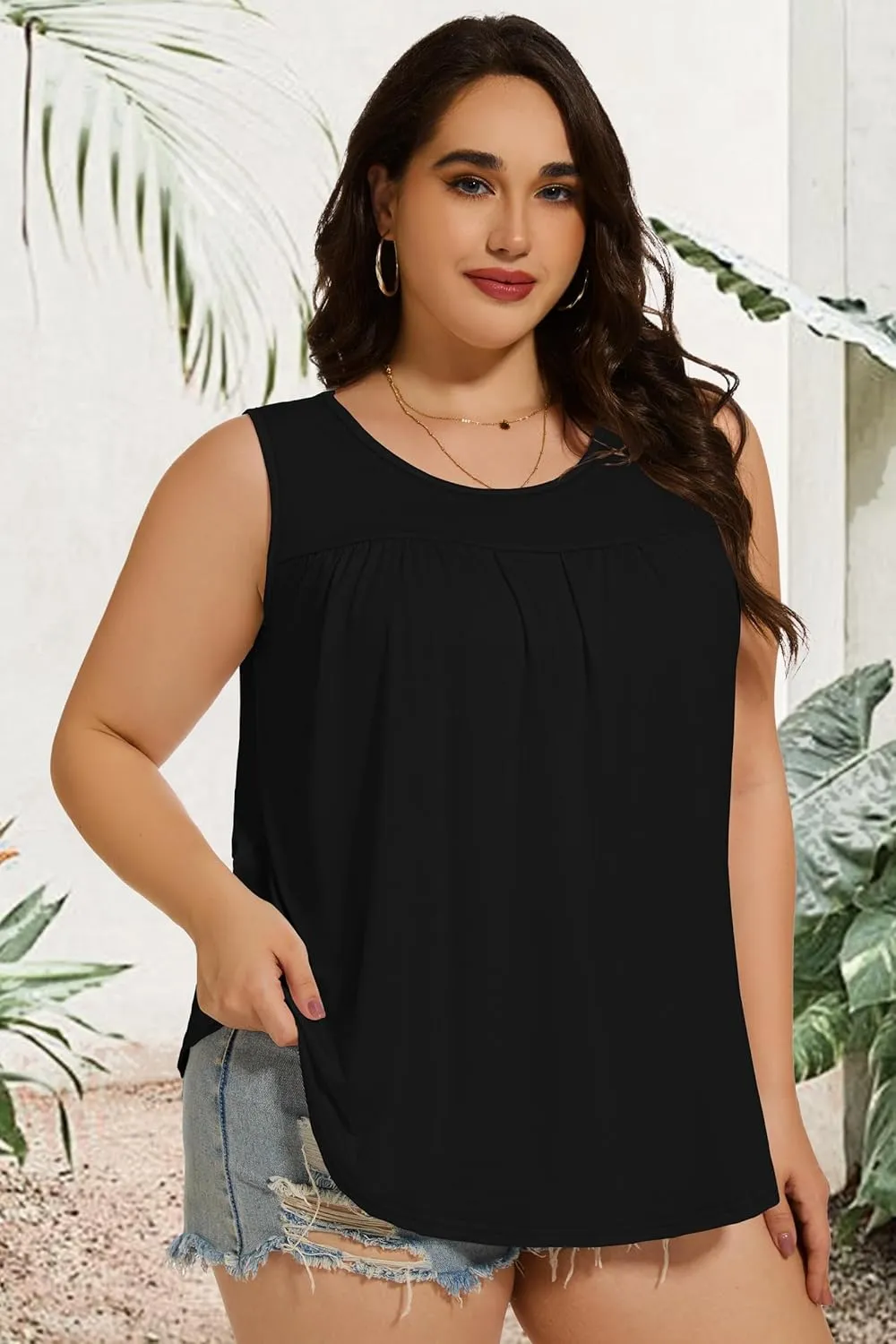 Women Plus Size Tank Top Casual Summer Tops Loose Fit Sleeveless T Shirts Trendy Crewneck Tunic Tees