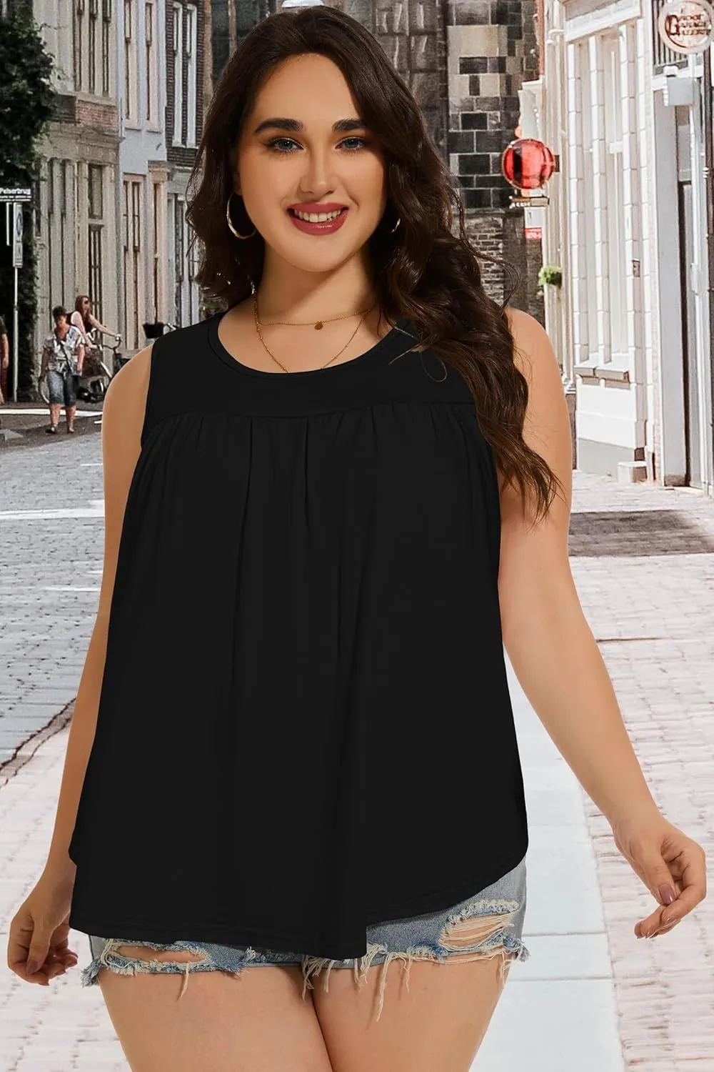Women Plus Size Tank Top Casual Summer Tops Loose Fit Sleeveless T Shirts Trendy Crewneck Tunic Tees