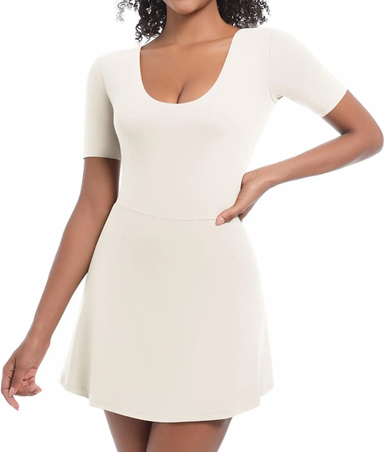 Women Tennis Dress Built in Shorts Summer Sleeveless Bodycon Tie Cinched Waist Mini Athletic Romper Skort Dresses