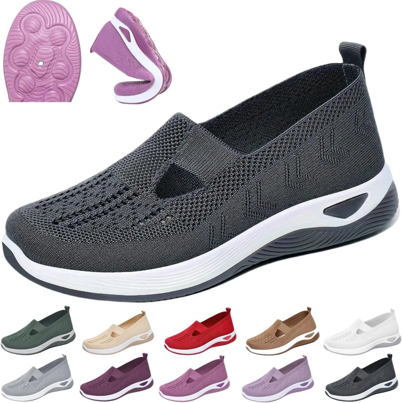 Women Woven Orthopedic Soft Sole Sneakers,Arch Support Non Slip Flat Shoe,Comfortable Breathable Knitted Casual Shoes