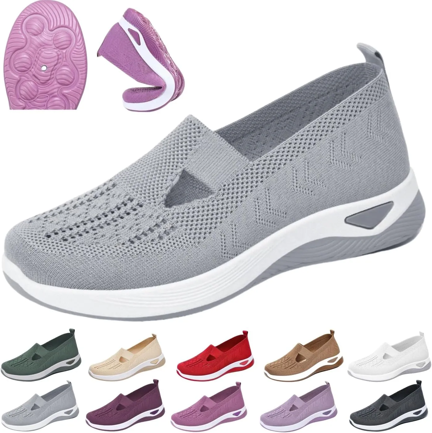 Women Woven Orthopedic Soft Sole Sneakers,Arch Support Non Slip Flat Shoe,Comfortable Breathable Knitted Casual Shoes