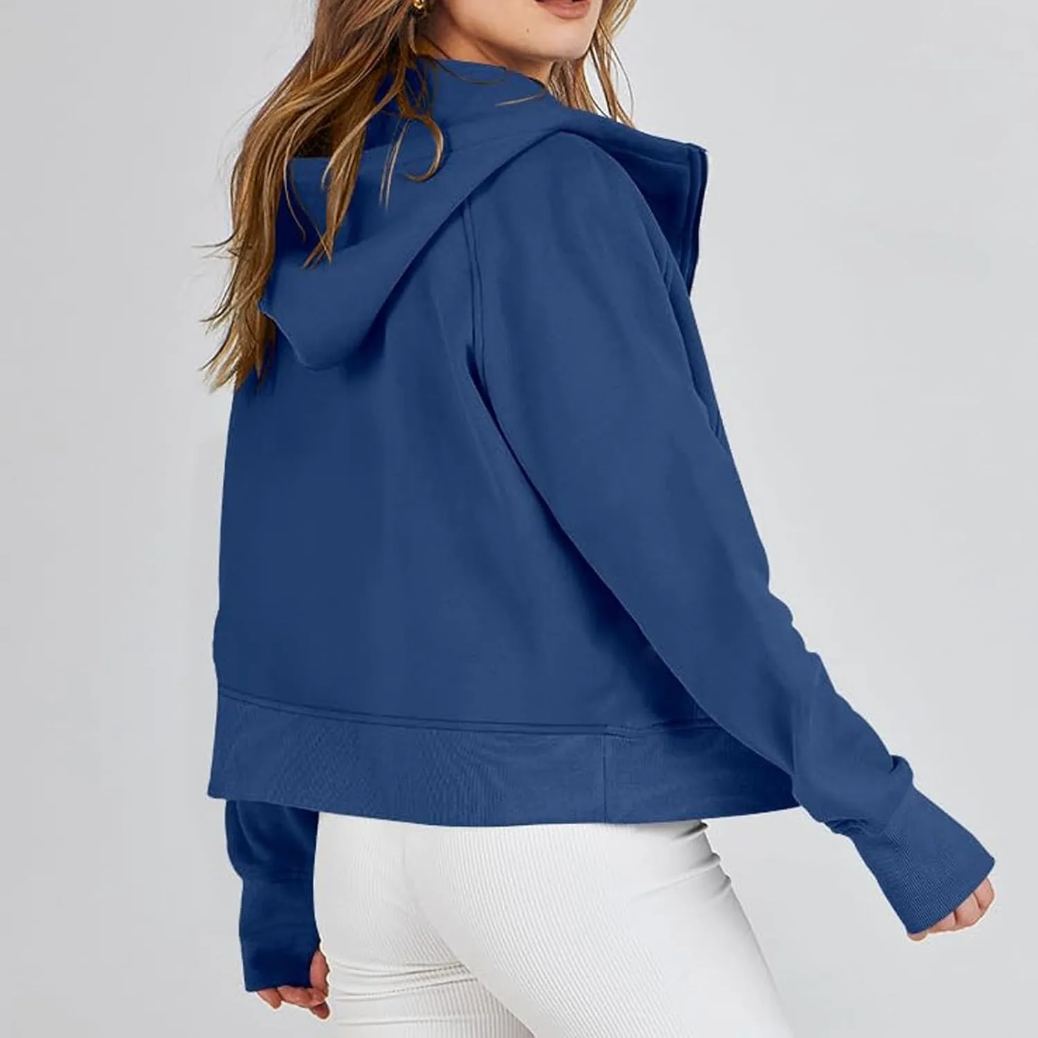 Women Zip Up Hoodie Fall Crop Top Thumb Hole Patterned Cute Hoodies Winter Vintage Long Sleeve Clothes With Pockets