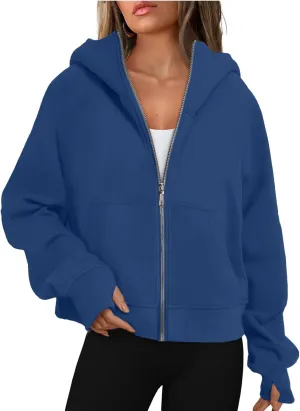 Women Zip Up Hoodie Fall Crop Top Thumb Hole Patterned Cute Hoodies Winter Vintage Long Sleeve Clothes With Pockets