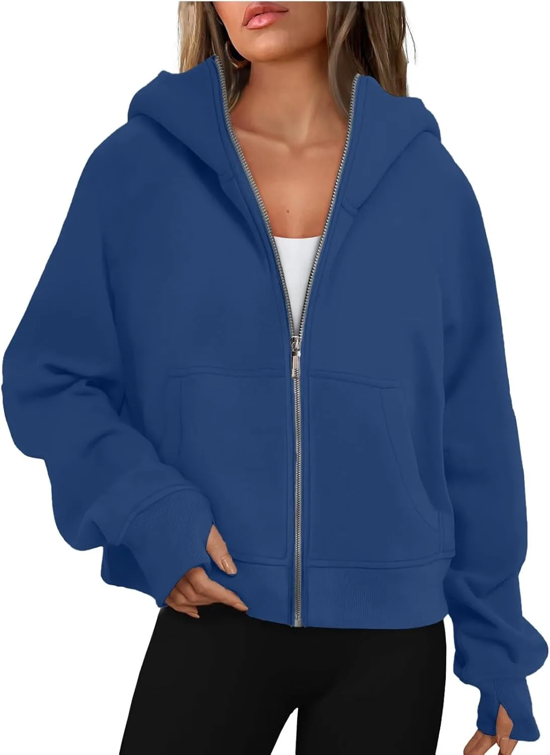 Women Zip Up Hoodie Fall Crop Top Thumb Hole Patterned Cute Hoodies Winter Vintage Long Sleeve Clothes With Pockets