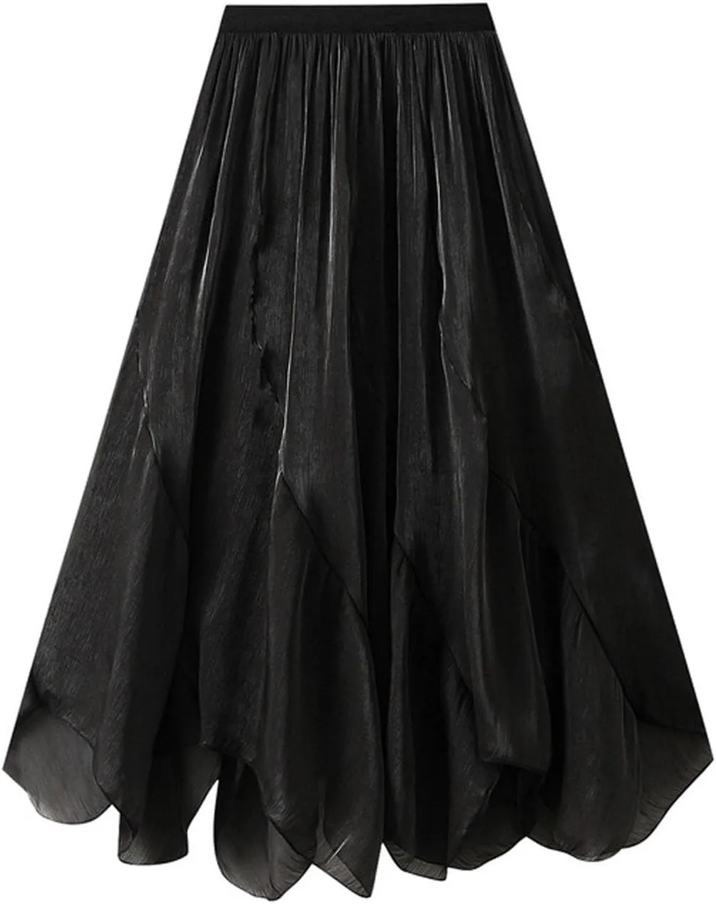 Women's Chiffon Flowy Long Skirt Asymmetrical Hem Elastic Waist Beach Skirts Lightweight Summer Casual Maxi Dress