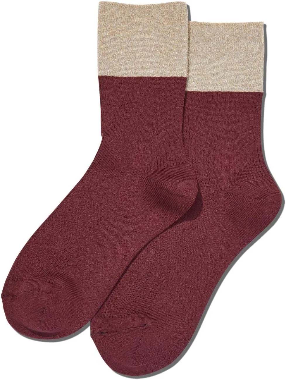 Women's Color Block Metallic Anklet Socks Burgundy