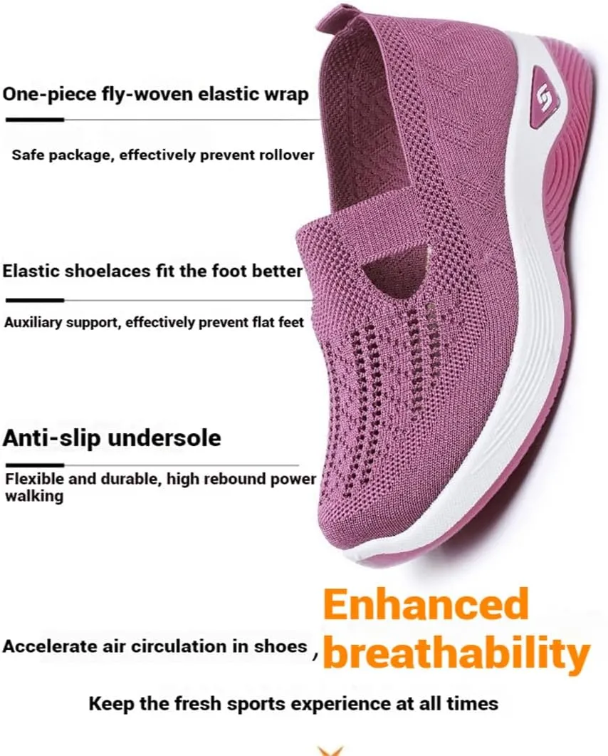 Women's Comfortable Breathable Knitted Sneakers, Slip On Orthopedic Sneakers, Low Top Walking Shoes, Non-Slip Shoes