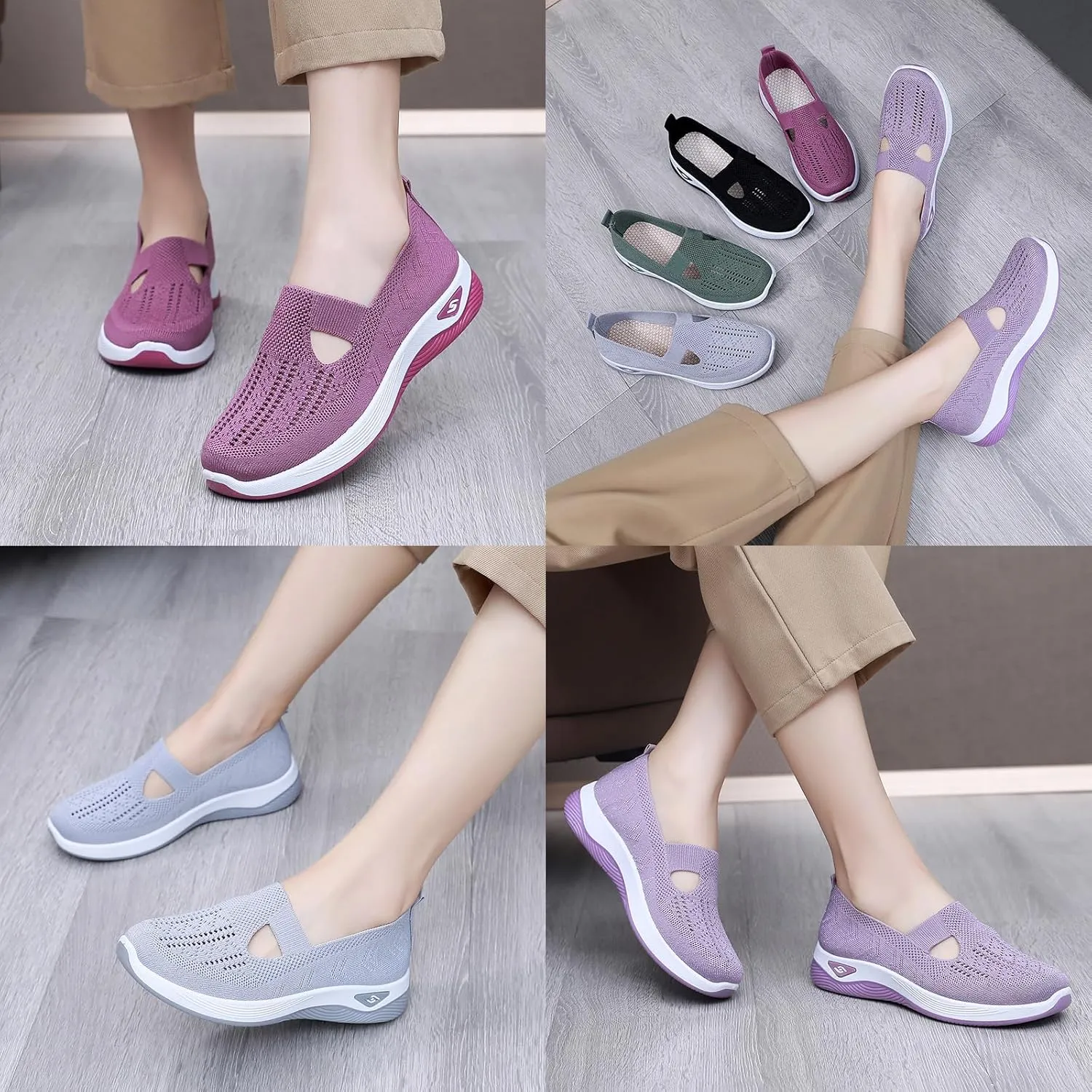 Women's Comfortable Breathable Knitted Sneakers, Slip On Orthopedic Sneakers, Low Top Walking Shoes, Non-Slip Shoes