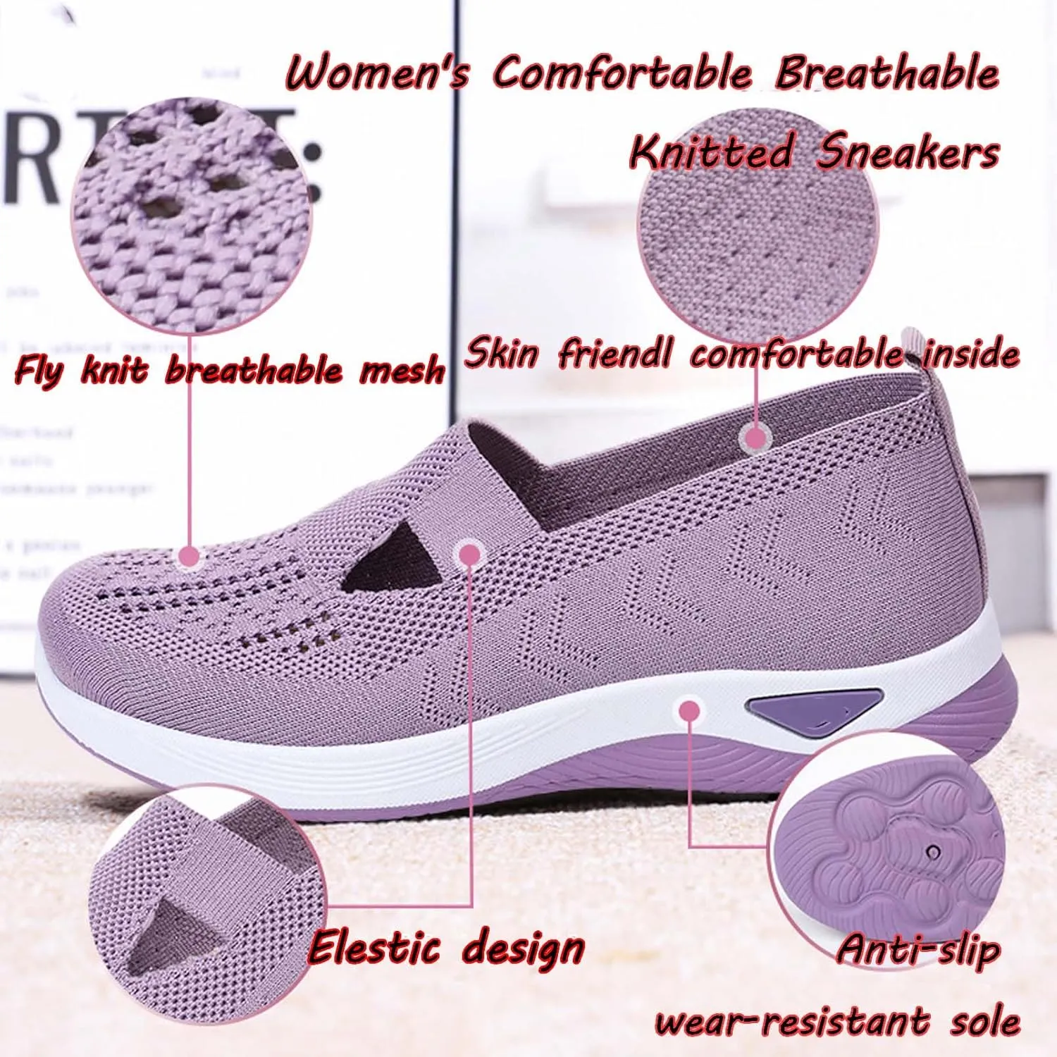 Women's Comfortable Breathable Knitted Sneakers,Breathable Soft Orthopedic Shoes with Arch Support,Lightweight Outdoor Flat Shoes for Women