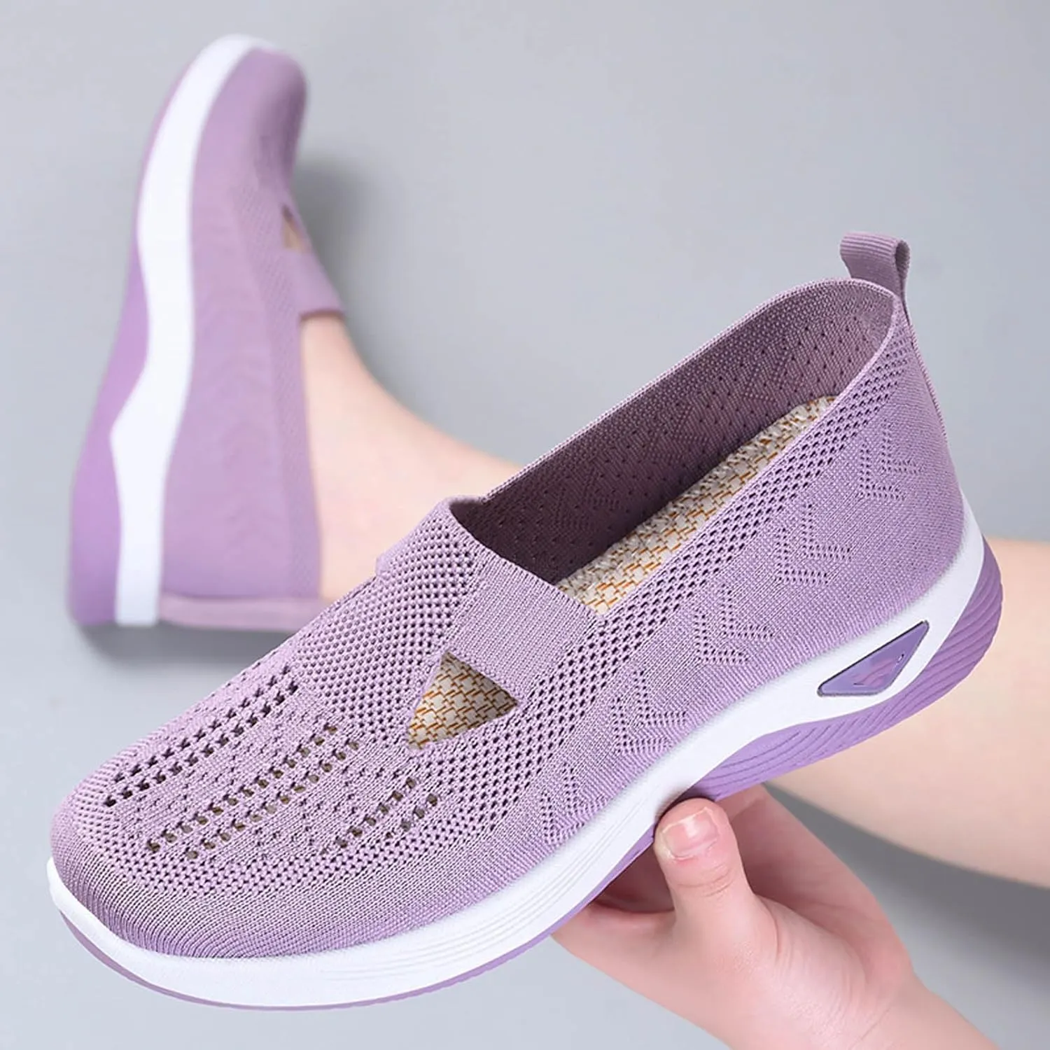 Women's Comfortable Breathable Knitted Sneakers,Breathable Soft Orthopedic Shoes with Arch Support,Lightweight Outdoor Flat Shoes for Women