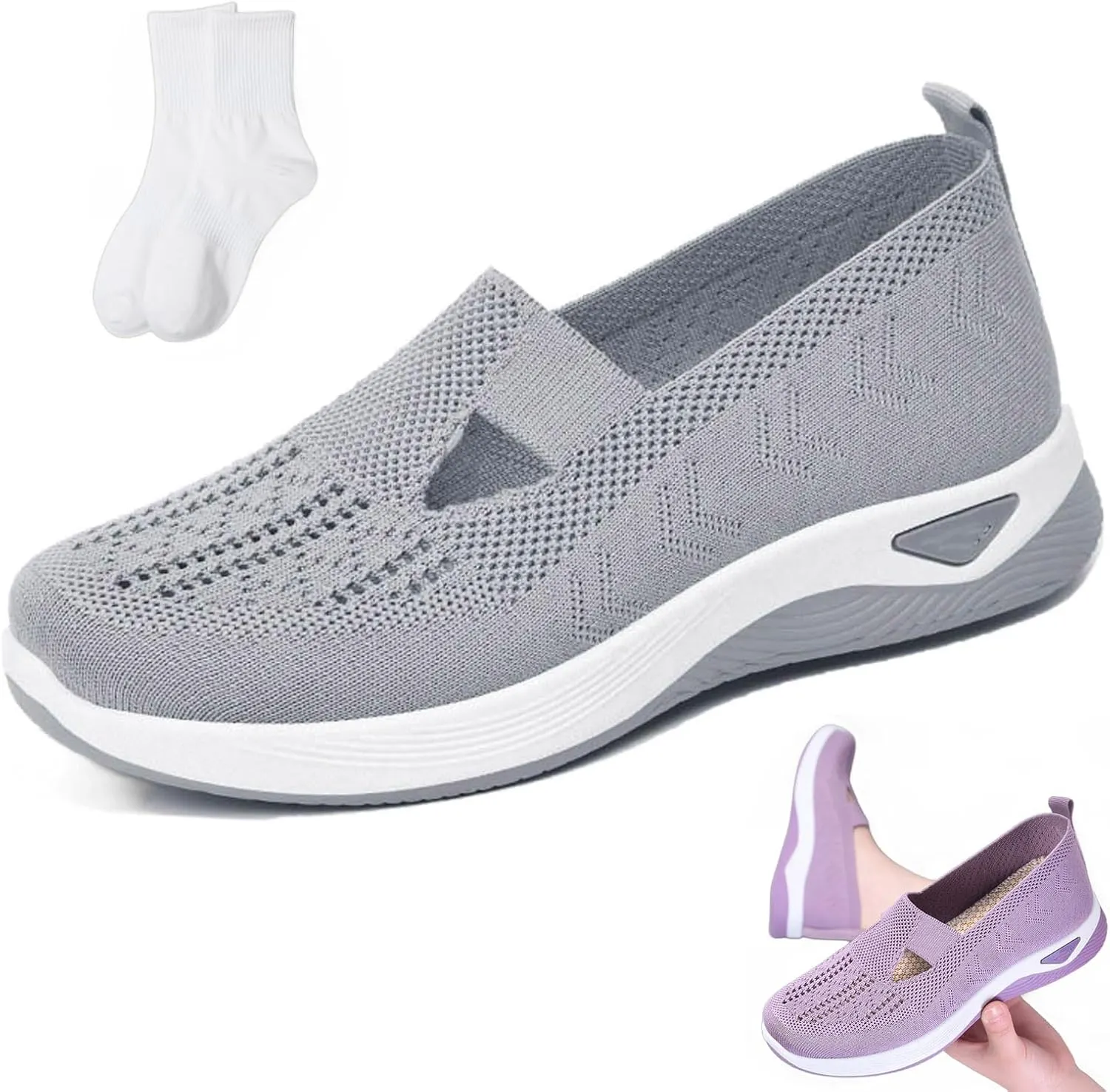Women's Comfortable Breathable Knitted Sneakers,Breathable Soft Orthopedic Shoes with Arch Support,Lightweight Outdoor Flat Shoes for Women