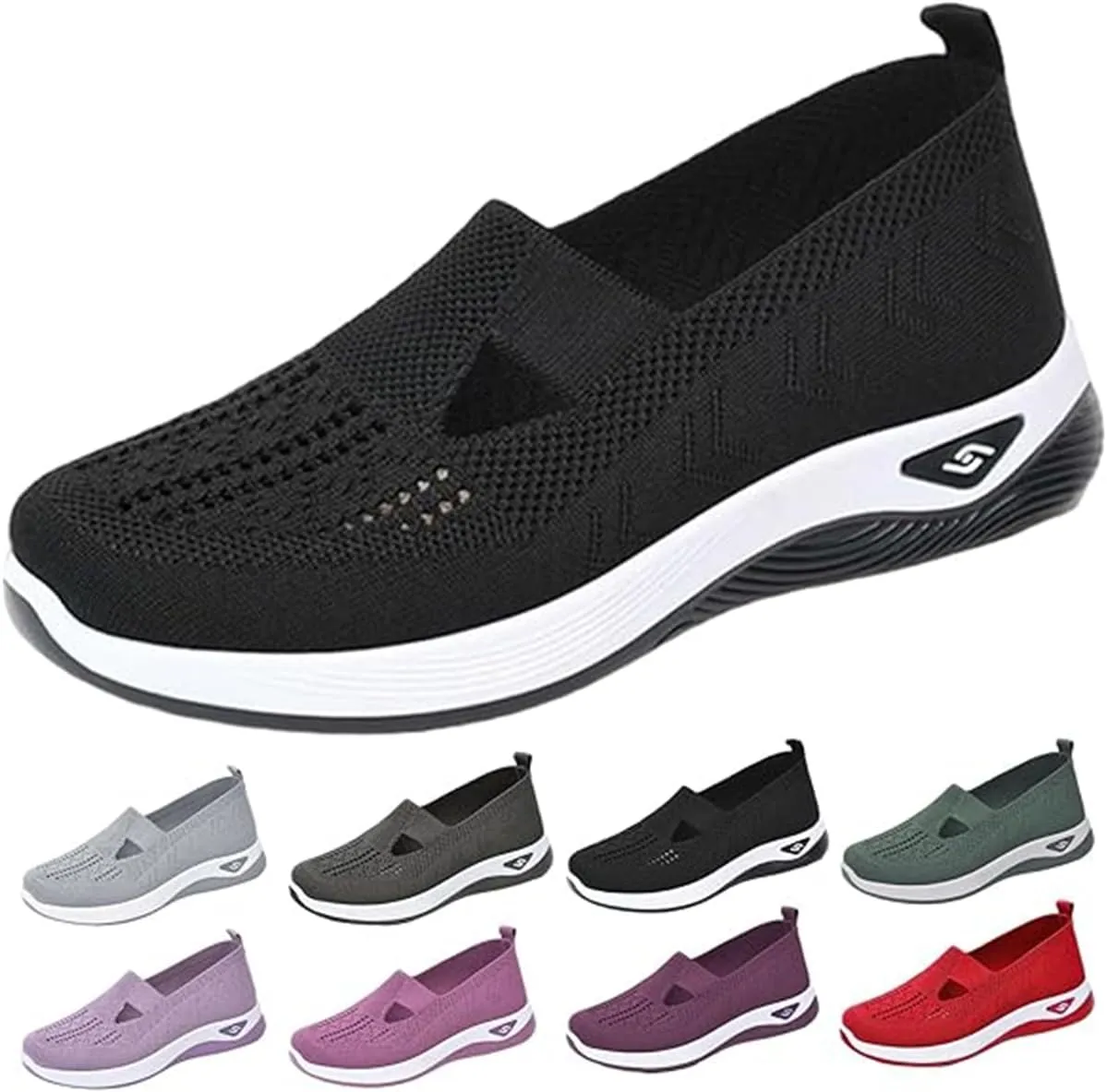 Women's Comfortable Breathable Knitted Sneakers,Woven Cut Out Orthopedic Arch Support Soft Shoes,Casual Slip on Walking Shoes