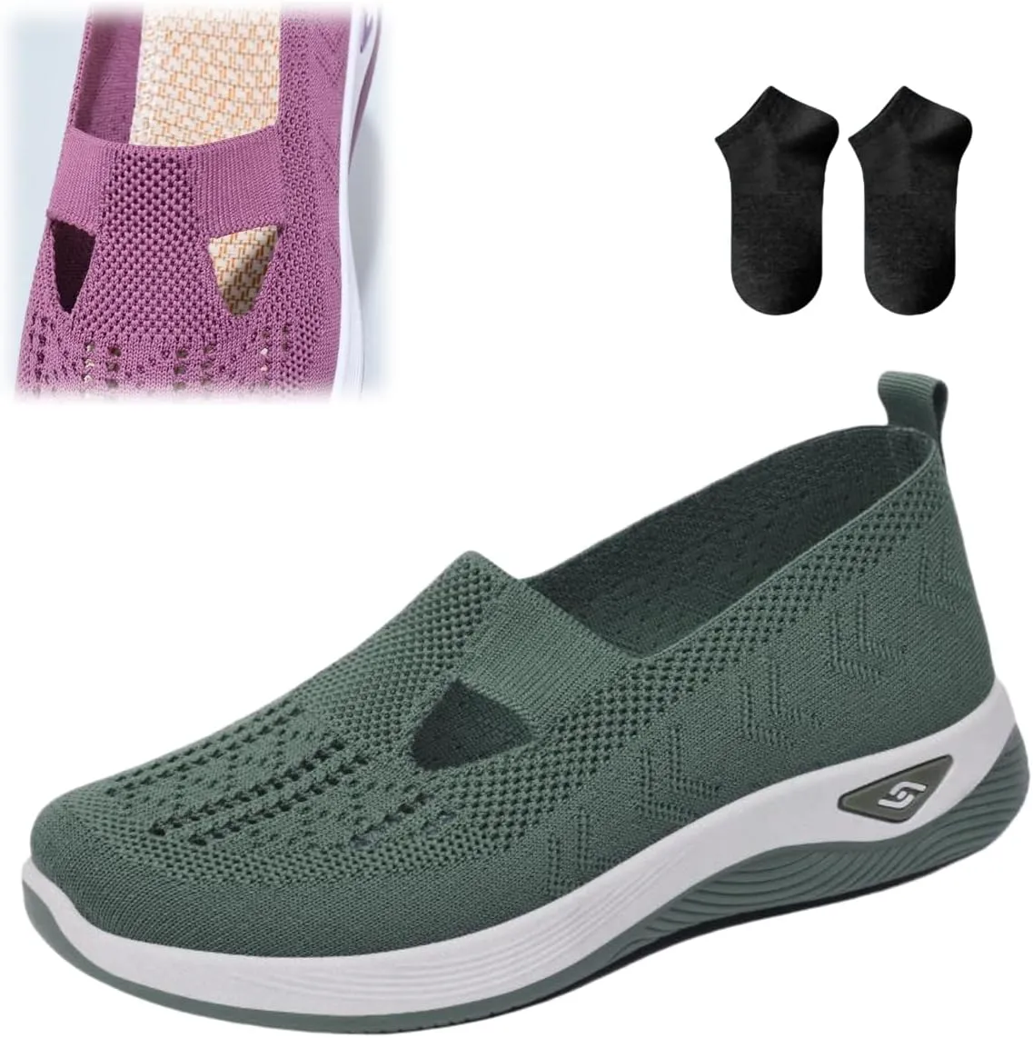 Women's Comfortable Breathable Knitted Sneakers,Woven Cut Out Orthopedic Arch Support Soft Shoes,Casual Slip on Walking Shoes