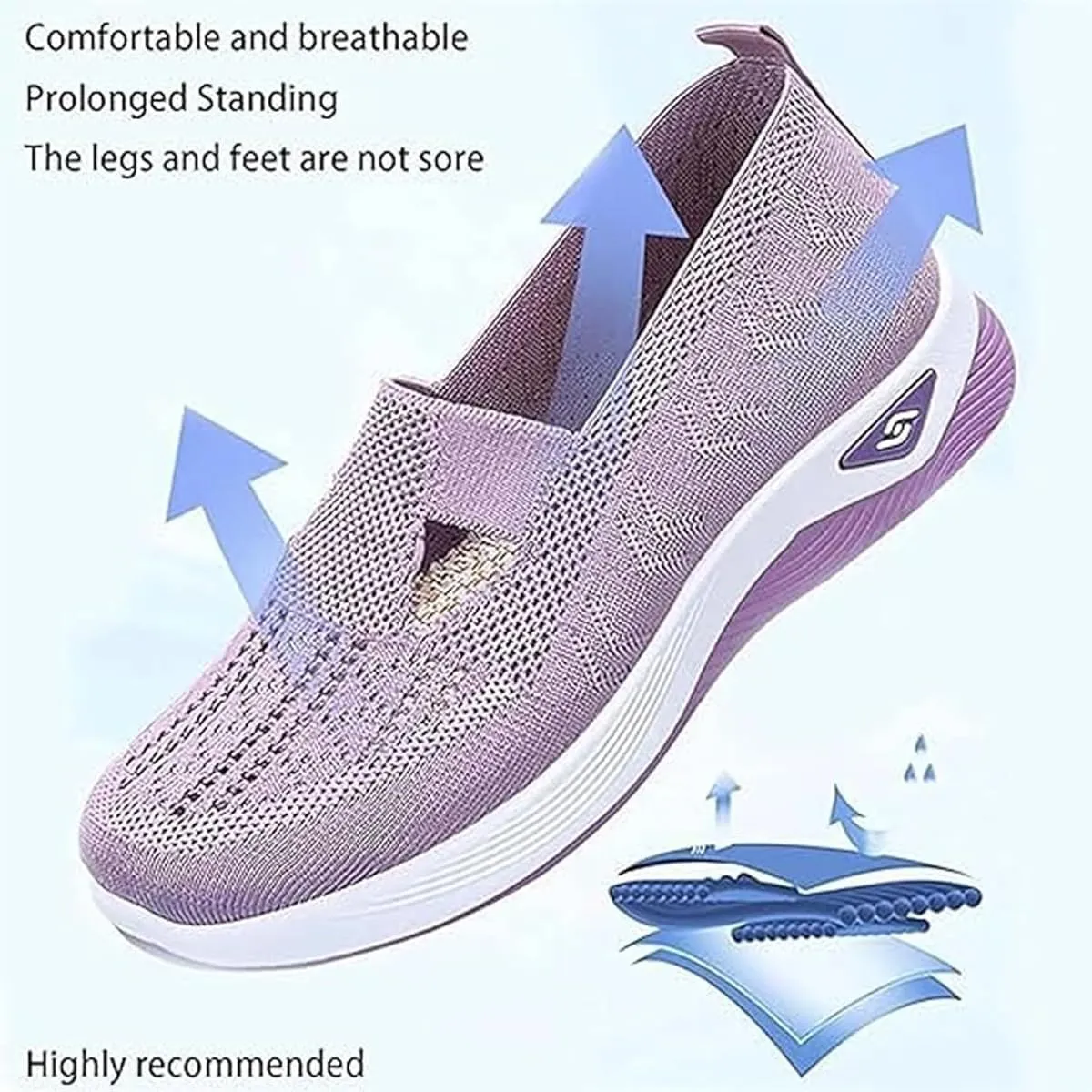 Women's Comfortable Breathable Knitted Sneakers,Woven Cut Out Orthopedic Arch Support Soft Shoes,Casual Slip on Walking Shoes