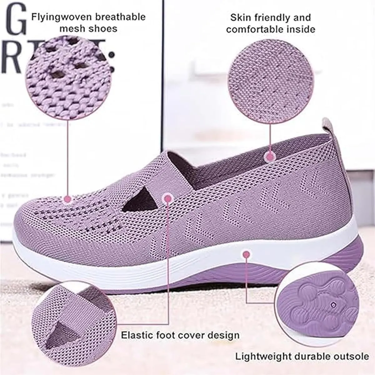 Women's Comfortable Breathable Knitted Sneakers,Woven Cut Out Orthopedic Arch Support Soft Shoes,Casual Slip on Walking Shoes