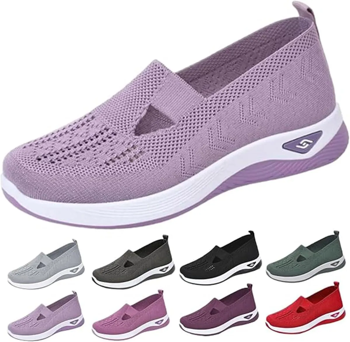 Women's Comfortable Breathable Knitted Sneakers,Woven Cut Out Orthopedic Arch Support Soft Shoes,Casual Slip on Walking Shoes