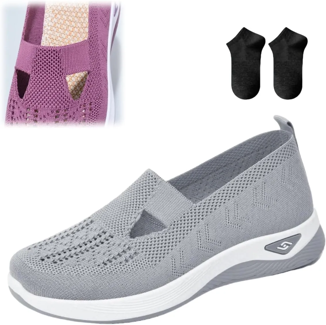 Women's Comfortable Breathable Knitted Sneakers,Woven Cut Out Orthopedic Arch Support Soft Shoes,Casual Slip on Walking Shoes