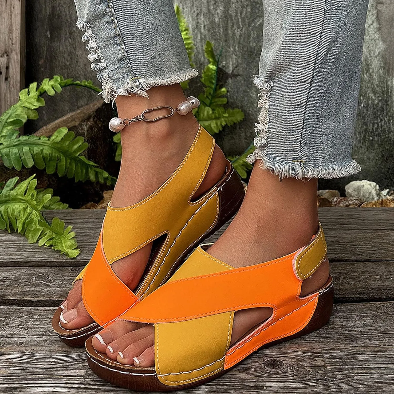 Women's Contrast Color Flat Sandals 2025, Crisscross Strap Open Toe Summer Shoes, Comfortable Orthopedic Sandals