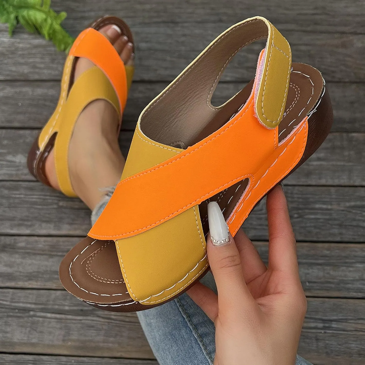 Women's Contrast Color Flat Sandals 2025, Crisscross Strap Open Toe Summer Shoes, Comfortable Orthopedic Sandals