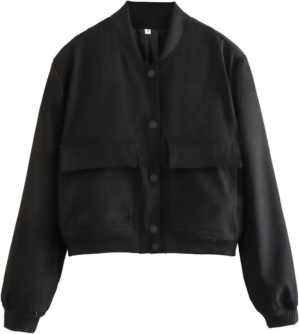 Women's Fashion Short Jackets Fall Button Down Strand Collar Varsity Cropped Shackets Long Sleeve Bomber with Pockets