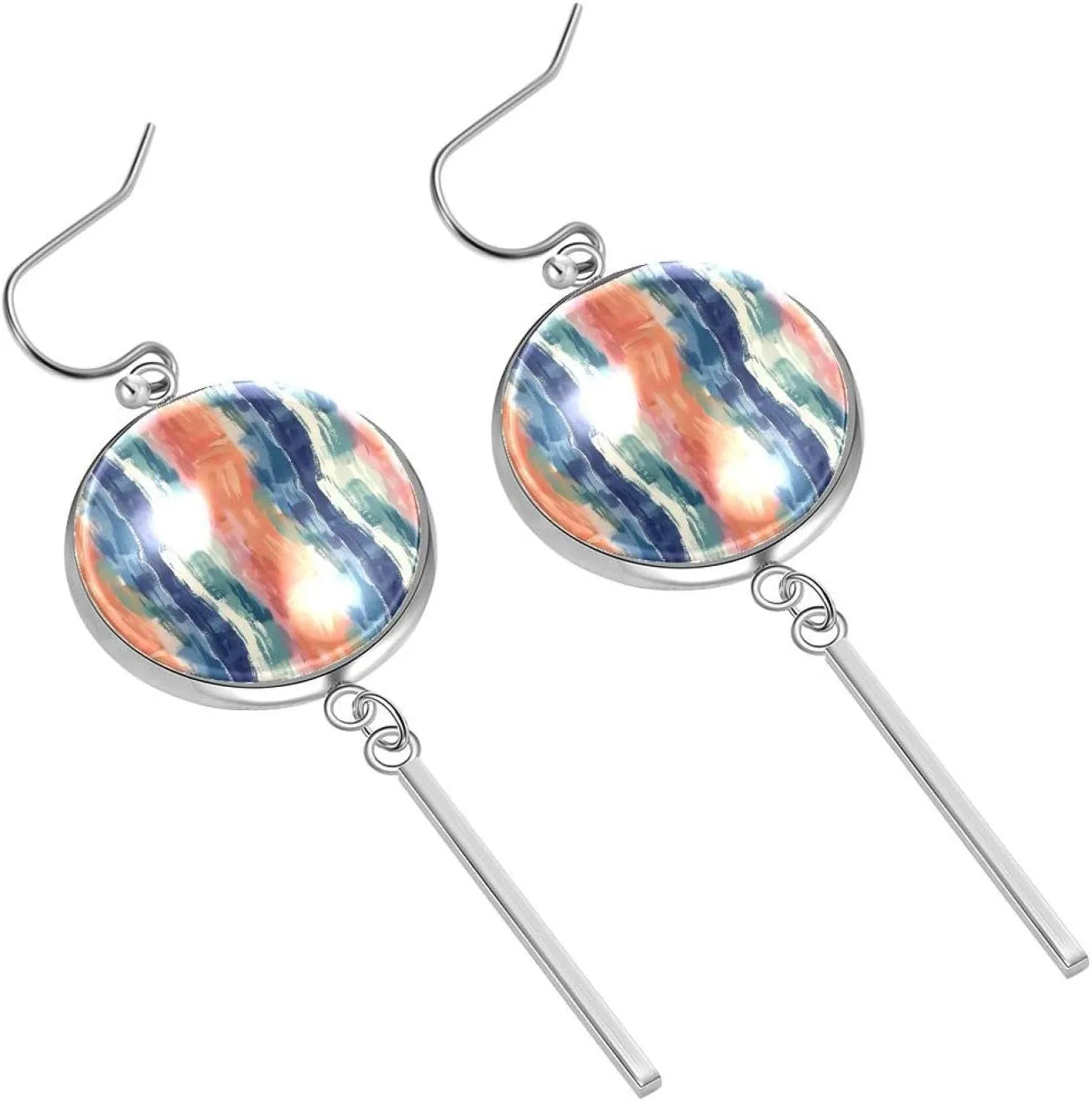 Womens Lightweight Drop and Dangle Earrings, Stainless Steel Round Hoop Earrings Pendant Earrings Long Vertical Bar Dangle Earrings - Aesthetic Watercolor Flowers