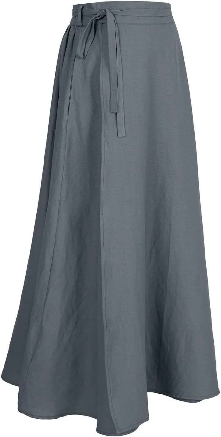 Women's Linen Wrap Skirt Casual Maxi Skirt Vintage A line Linen Skirt