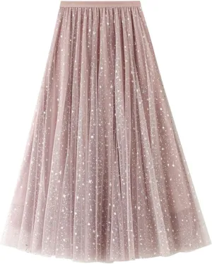 Womens Mesh Skirts High Waist Layered Tulle Skirts Pleated Midi Short Skirt Lightweight Casual Summer Beach Outfits