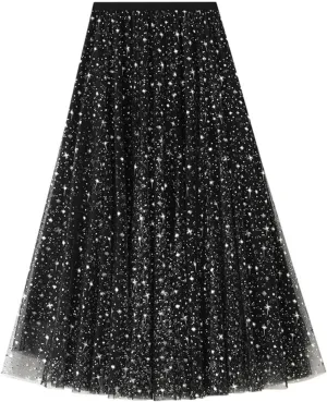 Womens Mesh Skirts High Waist Layered Tulle Skirts Pleated Midi Short Skirt Lightweight Casual Summer Beach Outfits