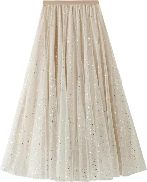 Womens Mesh Skirts High Waist Layered Tulle Skirts Pleated Midi Short Skirt Lightweight Casual Summer Beach Outfits