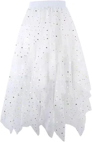 Womens Mesh Skirts High Waist Layered Tulle Skirts Pleated Midi Short Skirt Lightweight Casual Summer Beach Outfits