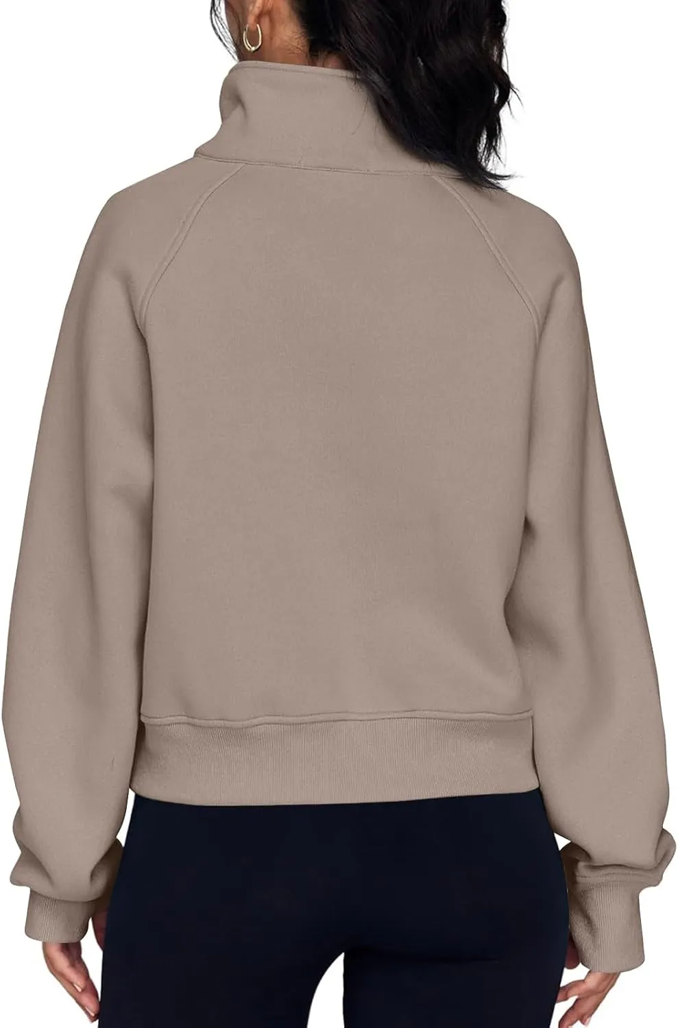 Womens Oversized Half Zip Cropped Sweatshirt 2024 Fall Fashion 1/4 Zip Pullover Preppy Thumb Hole Tops With Pocket