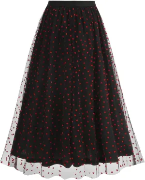 Women's Polka Dot Tulle Long Skirt, High Waisted Flowy Summer Casual Skirts Going Out Streetwear Trendy Clothes