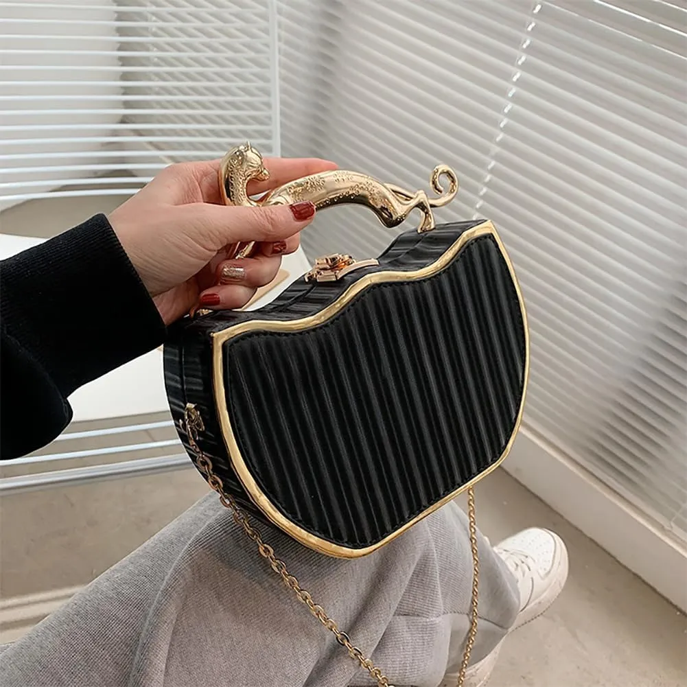 Women's Retro Metal Handbag Box Purse, Fashion Sewing Chain Shoulder Bag, PU Lightweight Phnom Penh Square Crossbody Tote