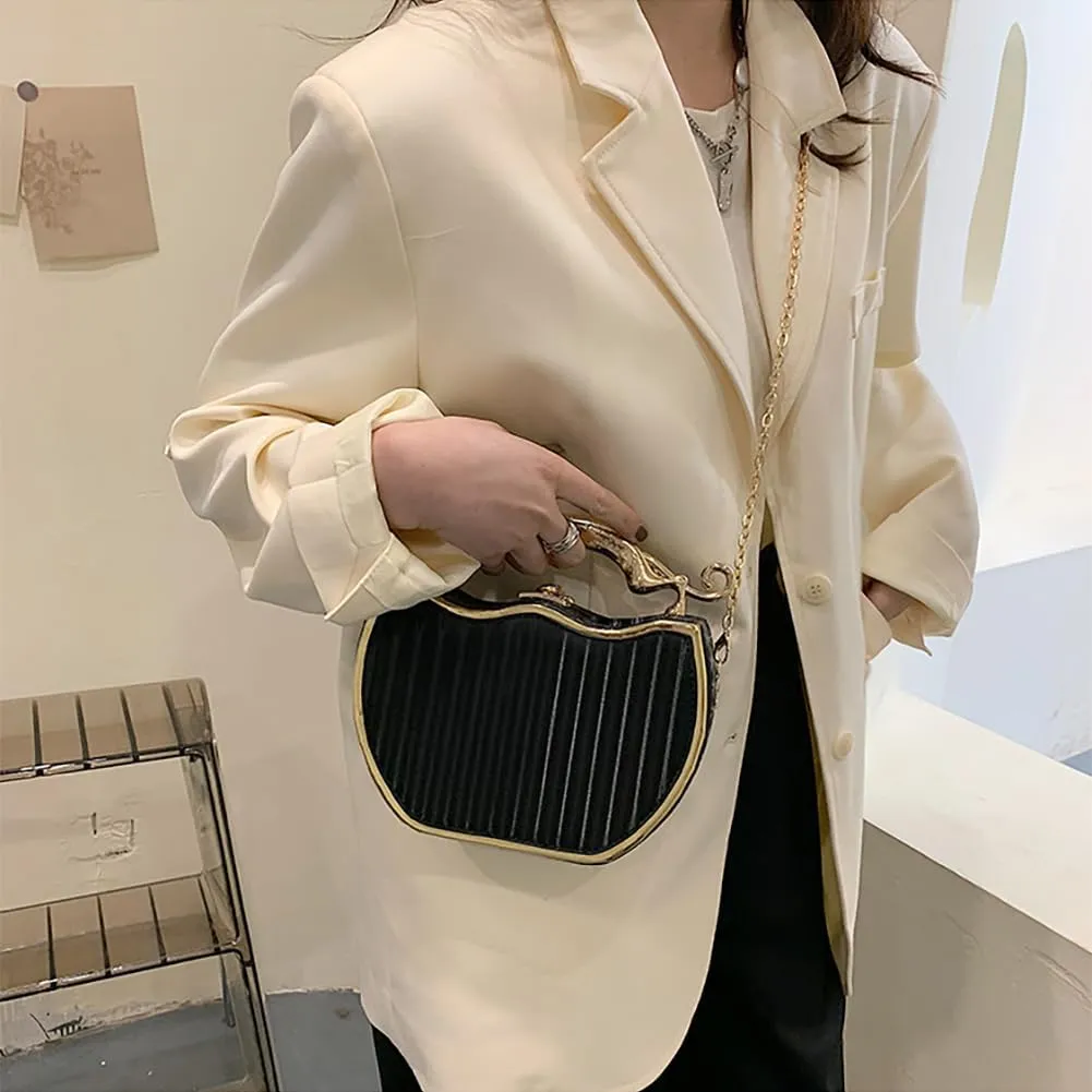 Women's Retro Metal Handbag Box Purse, Fashion Sewing Chain Shoulder Bag, PU Lightweight Phnom Penh Square Crossbody Tote