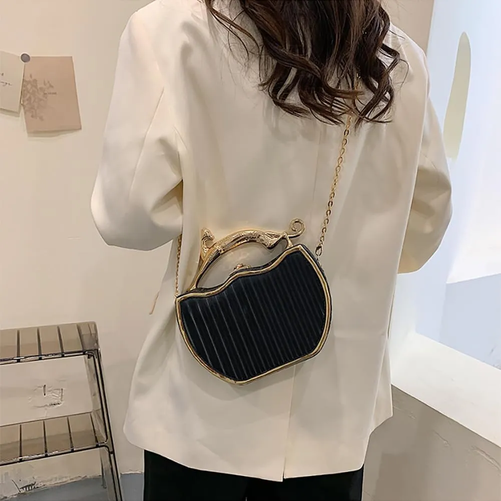 Women's Retro Metal Handbag Box Purse, Fashion Sewing Chain Shoulder Bag, PU Lightweight Phnom Penh Square Crossbody Tote