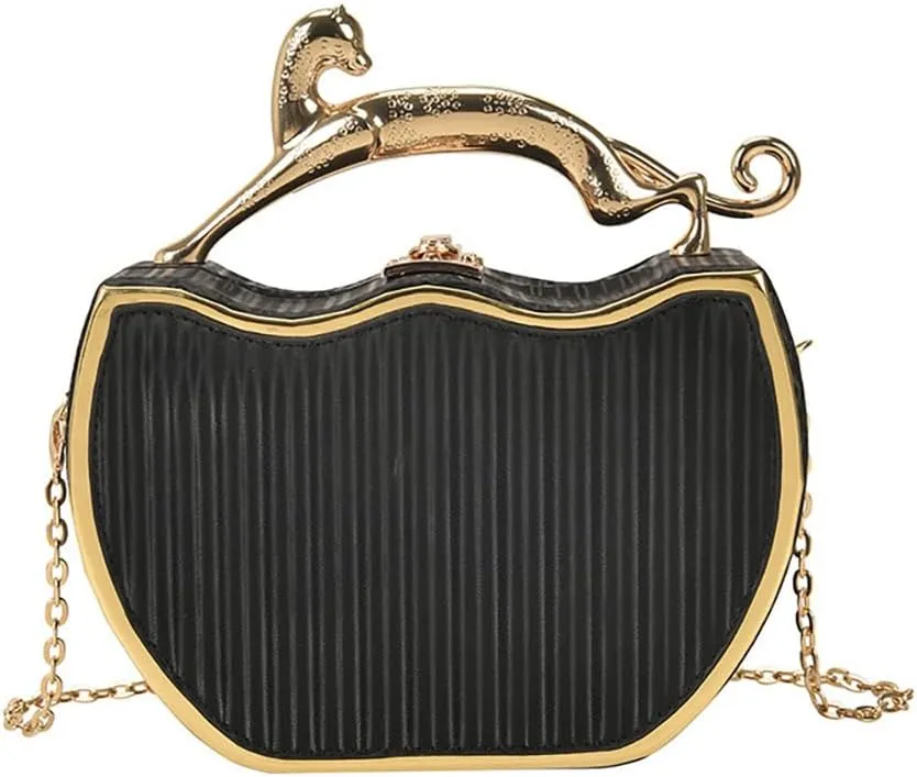 Women's Retro Metal Handbag Box Purse, Fashion Sewing Chain Shoulder Bag, PU Lightweight Phnom Penh Square Crossbody Tote