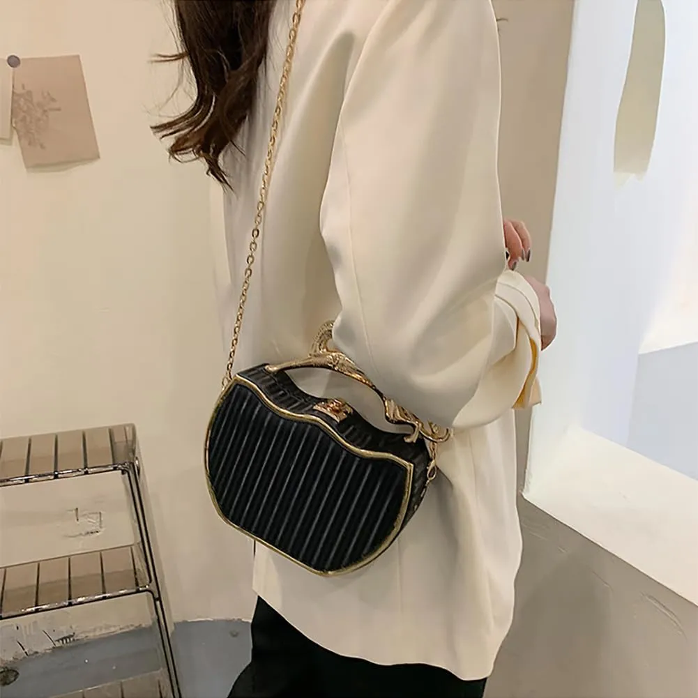 Women's Retro Metal Handbag Box Purse, Fashion Sewing Chain Shoulder Bag, PU Lightweight Phnom Penh Square Crossbody Tote