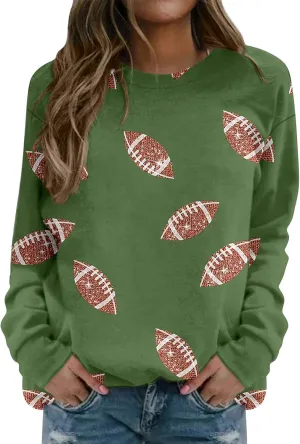 Womens Rugby Print Sweatshirt Casual Loose Crewneck Long Sleeve Drop Shoulder Pullovers Regular Fit Loose Active Tops