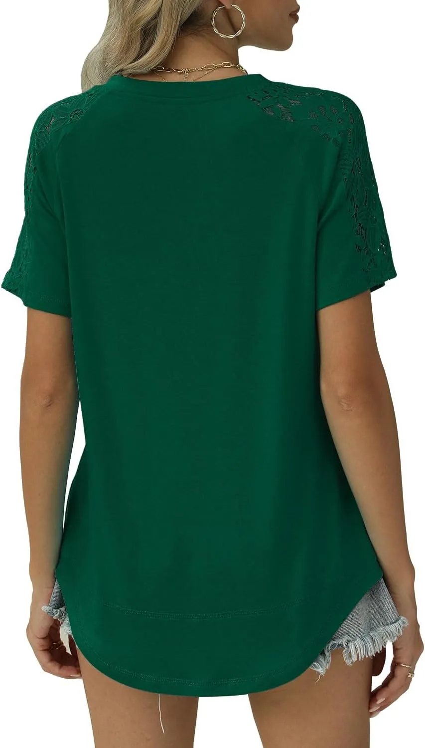 Womens Shirts Spring Summer Plus Size Blouses for Women Tops V Neck Lace Short Sleeve Tees