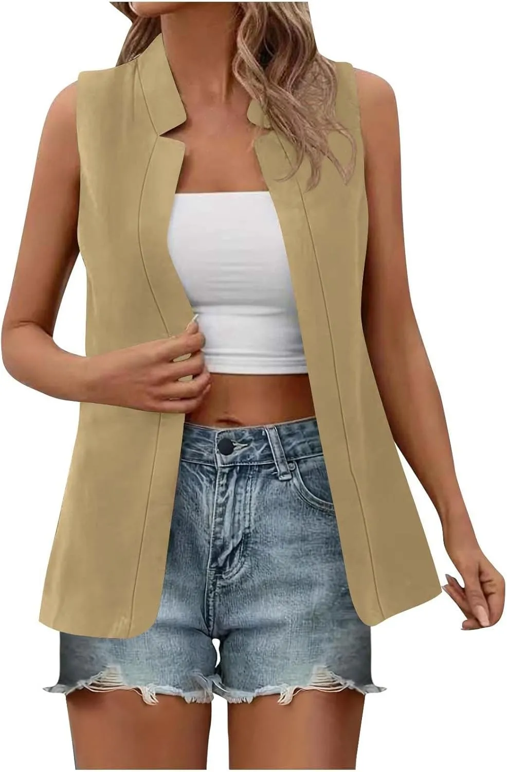 Women's Sleeveless Vest Blazer Fully Lined Spring Casual Open Front Work Office Tops Jacket Pockets